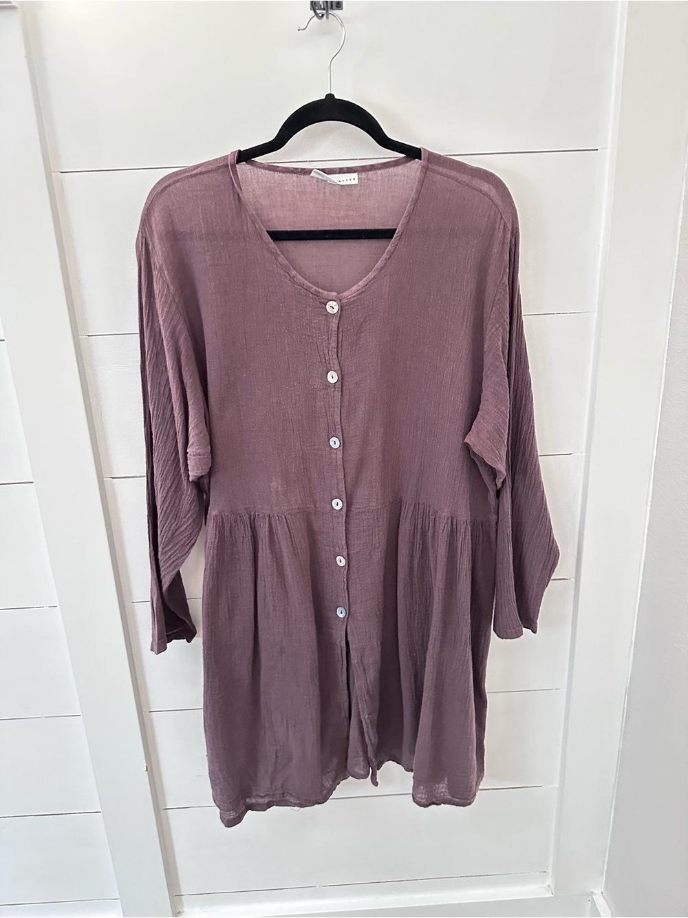 Bryn Walker S cotton brown oversized Lagonlook distressed button down tunic boho